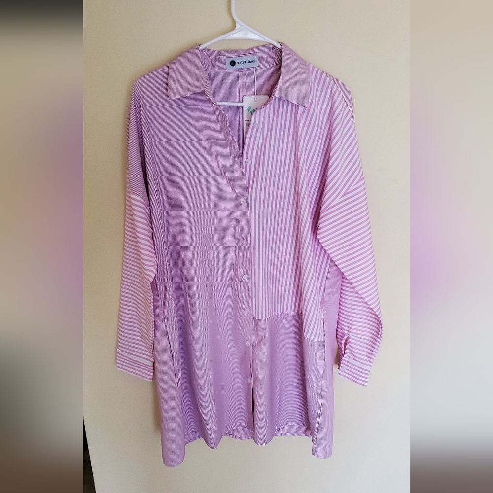 Caryn Lawn Pink Striped Shirt
